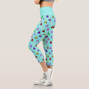 Leggings Capri Motif d'équitation de Jockey Silks sur Blue