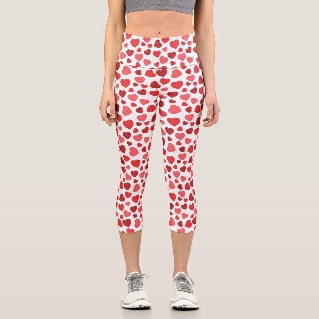 Leggings Capri Motif Des Coeurs, Coeurs Rouges, Motif Des Coeurs (Recto)