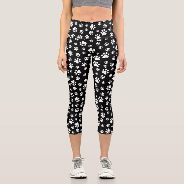 Leggings Capri Motif des pattes, Empreintes de pattes, noir et bl (Recto)