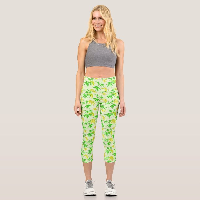 Leggings Capri Motif d'été feuille bambou (Recto)