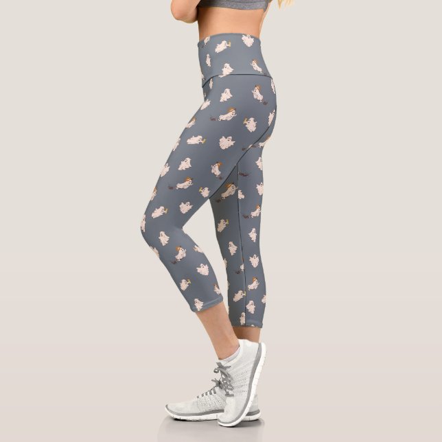Leggings Capri Motif d'Halloween des fantômes (Gauche)