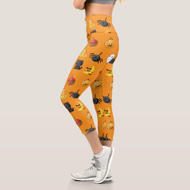 Leggings Capri Motif d'Halloween mignon avec arrière - plan orang (Gauche)