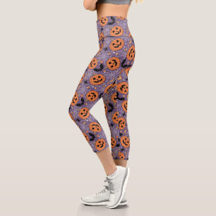 Leggings Capri Motif d'Halloween violet Jack-O-lanterne
