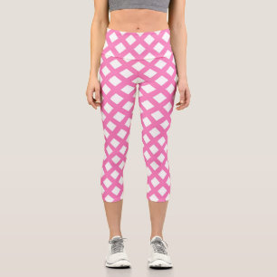 Leggings Capri Motif diamant à carreaux rose blanc