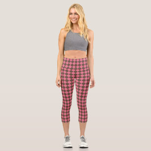 Leggings Capri Motif diamant à carreaux rose marron