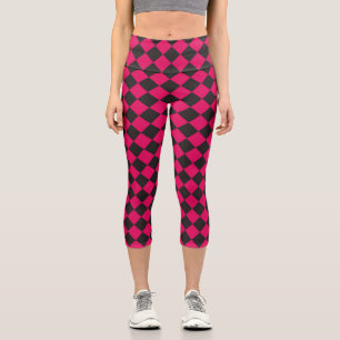 Leggings Capri Motif diamant à carreaux rose noir