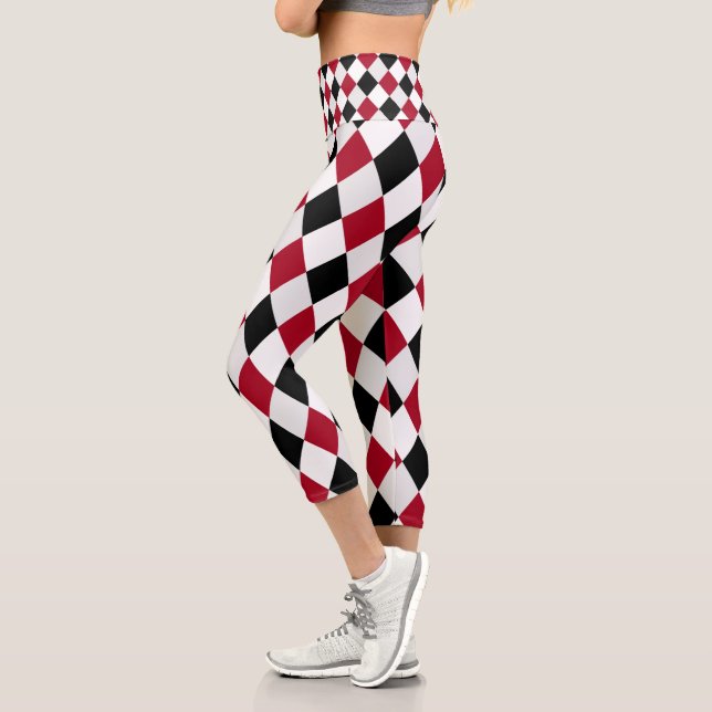 Leggings Capri Motif diamant de l'arlequin noir et rouge (Gauche)