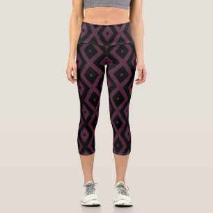 Leggings Capri Motif diamant prune et noir