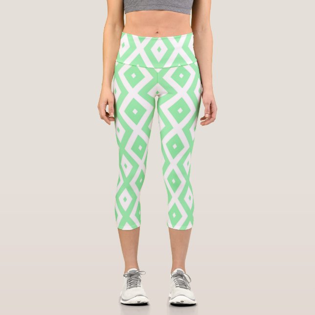 Leggings Capri Motif diamant vert et blanc (Recto)