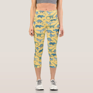 Leggings Capri Motif Dinosaur mignon sur Jaune