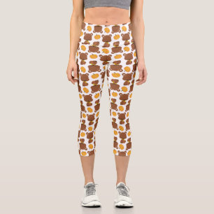 Leggings Capri Motif D'Ours, Ours Mignons, Automne, Citrouille