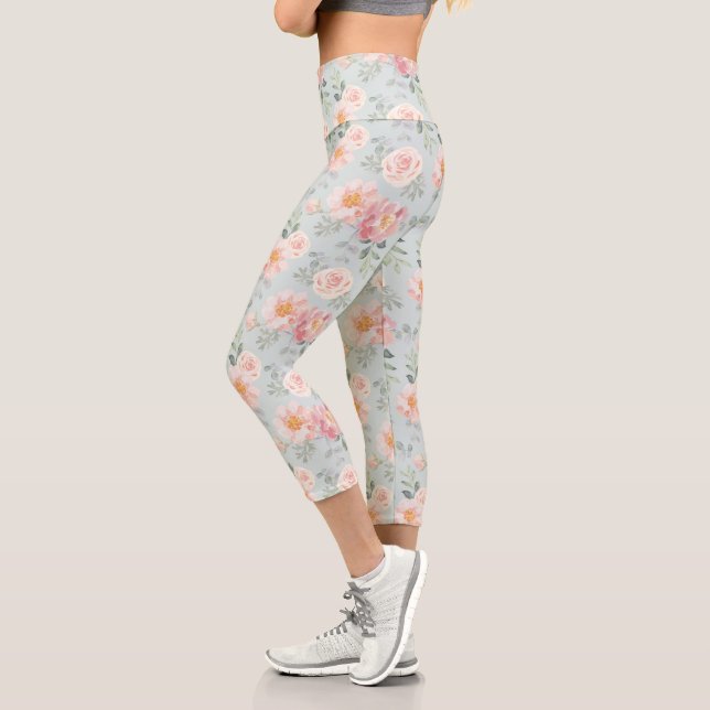 Leggings Capri Motif du jardin rose Rose Rose Pastel (Gauche)