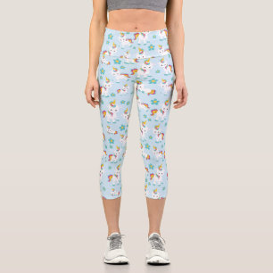 Leggings Capri Motif D'Unicornes, De Mignons Unicornes, Fleurs