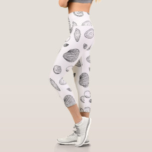 Leggings Capri Motif élégant de coquillages noirs et blancs