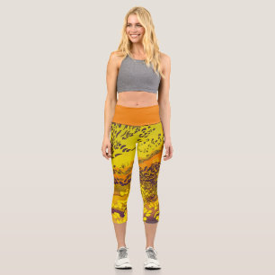 Leggings Capri Motif Empreinte de léopard orange du coucher de so