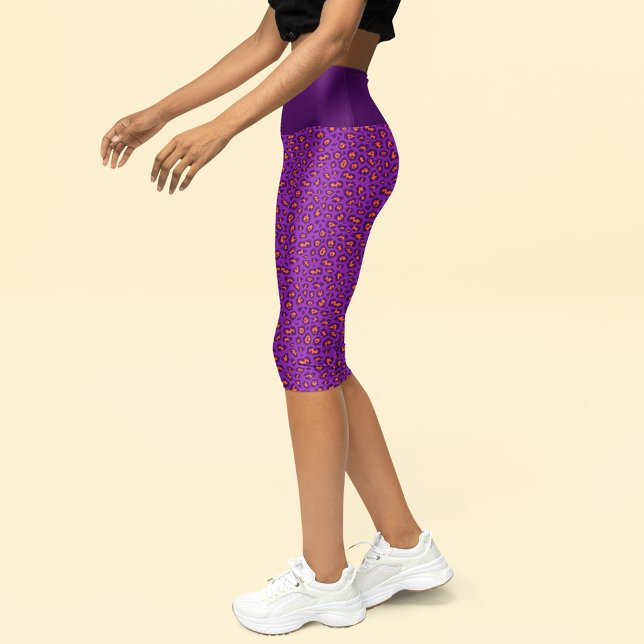 Leggings Capri Motif Empreinte de léopard violet orange femmes (Créateur téléchargé)