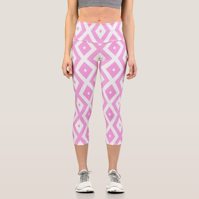 Leggings Capri Motif en diamant rose et blanc (Recto)