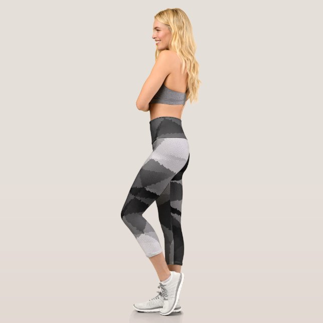 Leggings Capri Motif en mosaïque noire et blanche (Gauche)