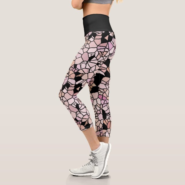 Leggings Capri Motif en mosaïque noire Retro Pastel (Gauche)