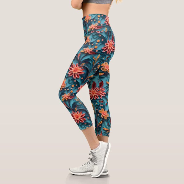 Leggings Capri Motif en papier floral sans joint Capris haut tail (Gauche)
