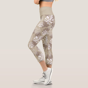 Leggings Capri Motif Feuille du Monstre Botanique Brown en latte 