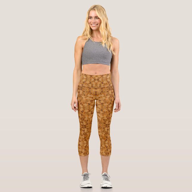 Leggings Capri Motif feuille marron (Recto)