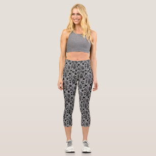 Leggings Capri Motif Feuille tombé noir sur gris
