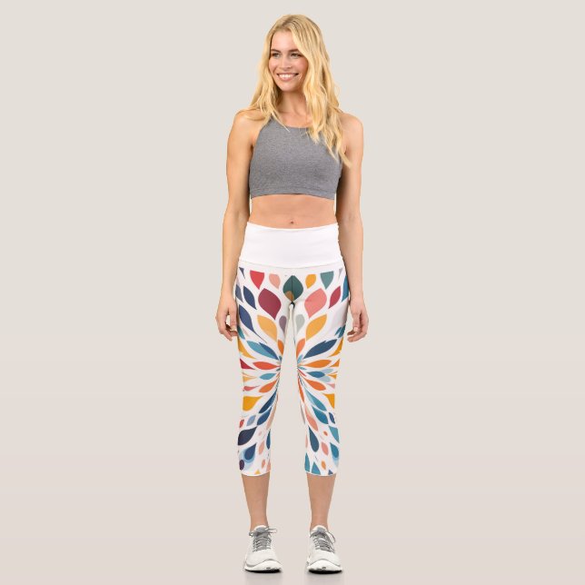 Leggings Capri Motif floral abstrait vibrant éclaté (Recto)