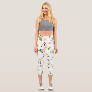 Leggings Capri Motif floral blanc cassé été