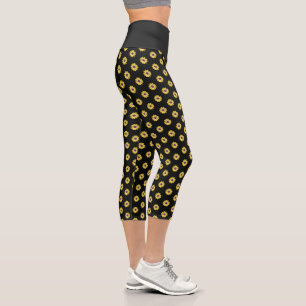 Leggings Capri Motif floral de Marguerite Africaine Jaune sur fon