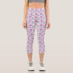 Leggings Capri Motif floral papillon violet Cottagecore mignon