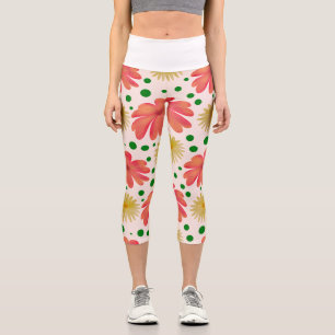 Leggings Capri Motif floral rétro brillant sans couture 