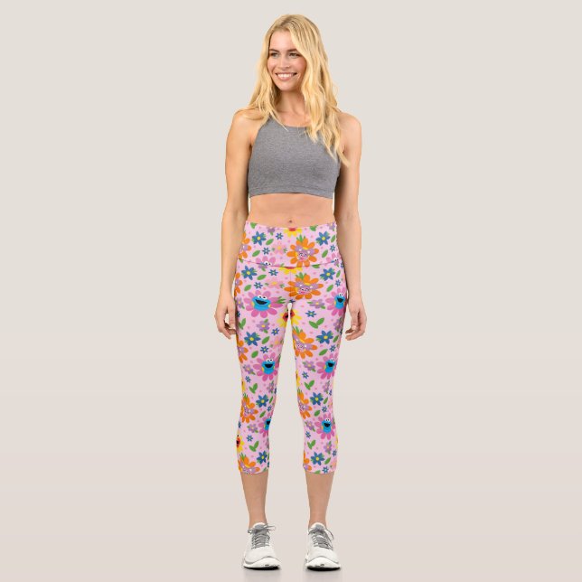 Leggings Capri Motif floral rose de la rue Sésame (Recto)