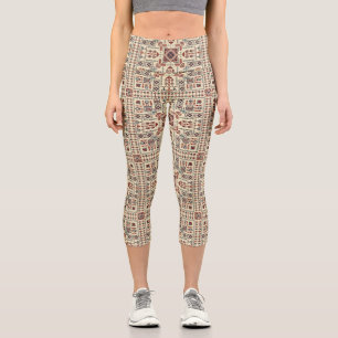 Leggings Capri Motif géométrique beige Tatreez