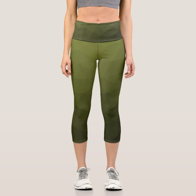 Leggings Capri Motif géométrique du maillage vert de l'Armée (Recto)