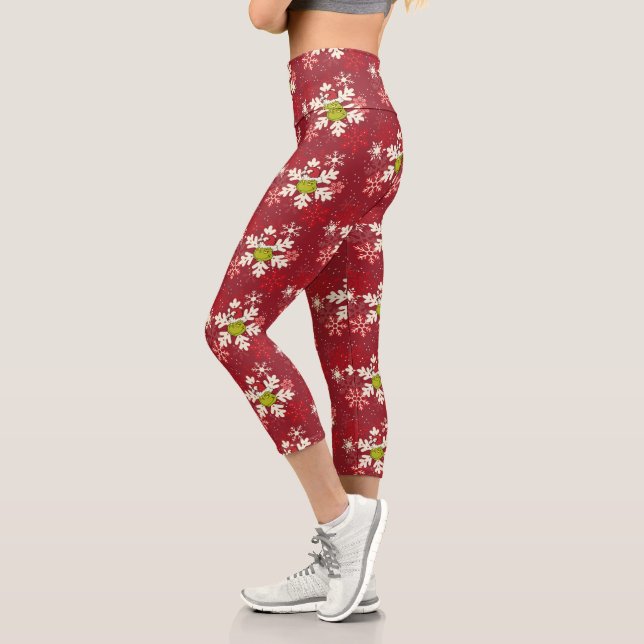Leggings Capri Motif Grinch Red Snowflake (Gauche)
