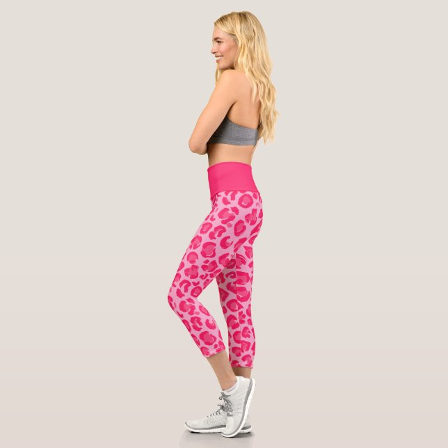 Leggings Capri Motif Leopard moderne rose chaud (Gauche)