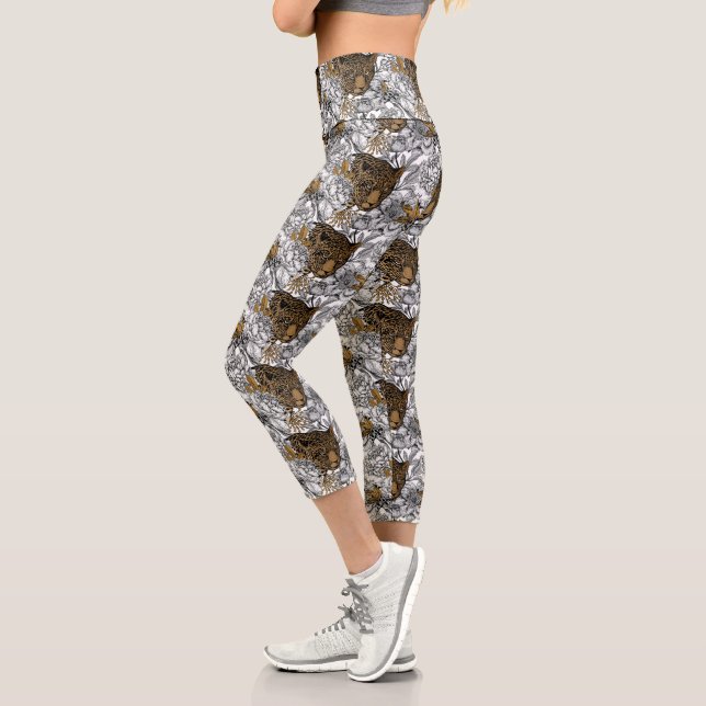 Leggings Capri Motif Leopard & Peonies (Gauche)
