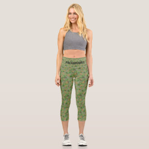 Leggings Capri Motif moderne abstrait vert et beige avec texte