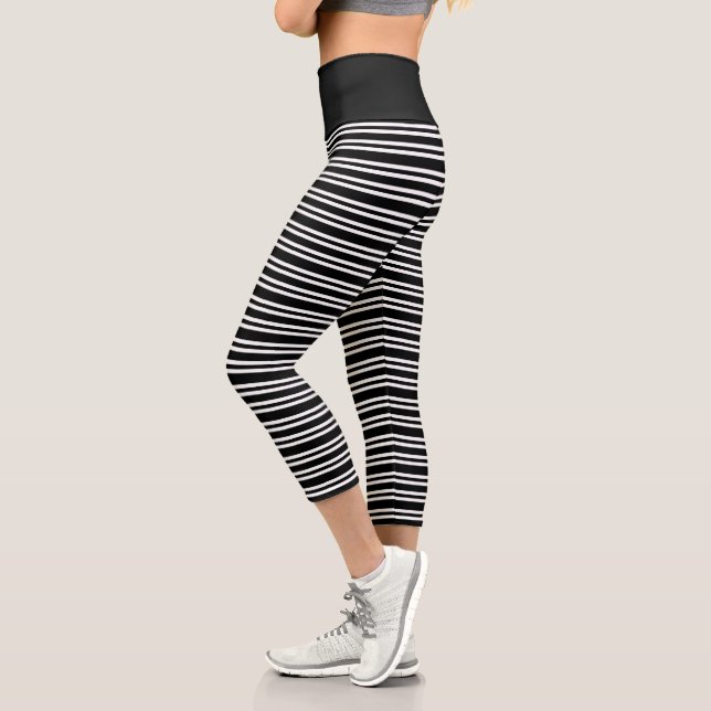 Leggings Capri Motif Moderne De Grandes Blancs Et Noires (Gauche)