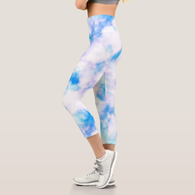 Leggings Capri Motif moderne en marbre bleu doux (Gauche)