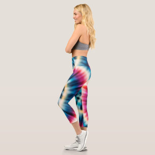 Leggings Capri Motif multicolore blanc et bleu rouge