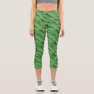 Leggings Capri Motif naturel des fougères vertes feuillus