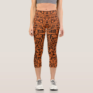 Leggings Capri Motif Noir Orange Brûlé Vintage William Morris