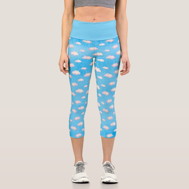 Leggings Capri Motif nuage bleu ciel bleu clair (Recto)