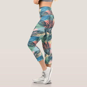Leggings Capri Motif Pastel Tropical Leaf