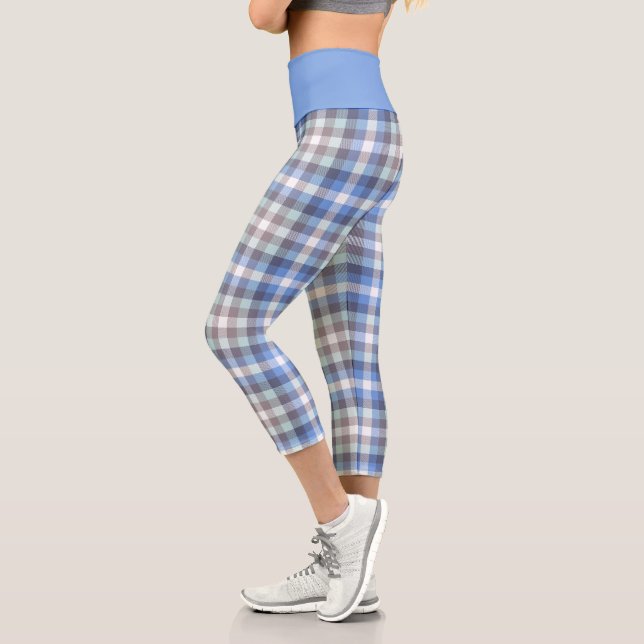 Leggings Capri Motif Plaid Taupe Bleu (Gauche)