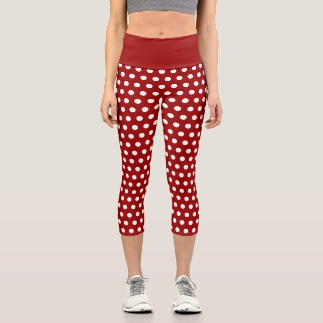 Leggings Capri Motif pois tendance rouge foncé et blanc (Recto)