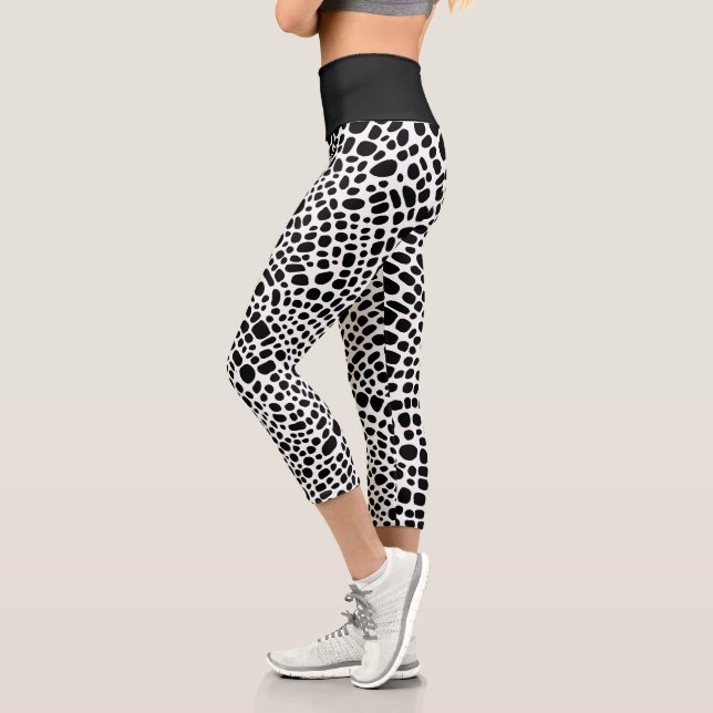 Leggings Capri Motif psychédélique noir et blanc (Gauche)