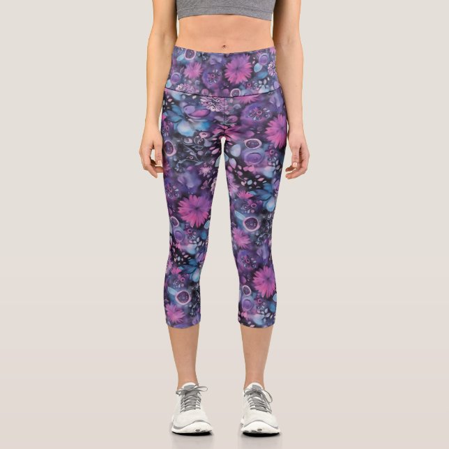 Leggings Capri Motif psychédélique Trippy violet (Recto)